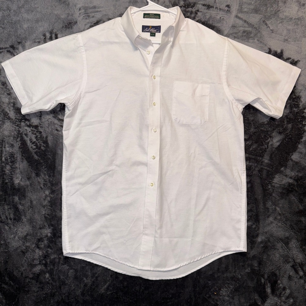 Bill Blass Signature Mens White Short Sleeve Oxford Button Down Shirt 16 1/2‎